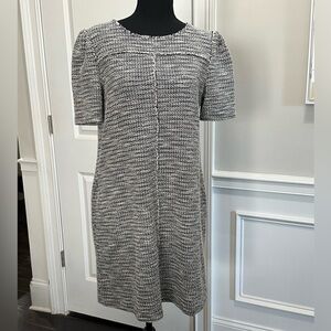 Loft Tweed Black & White Short Sleeve Dress with Pockets – Size M